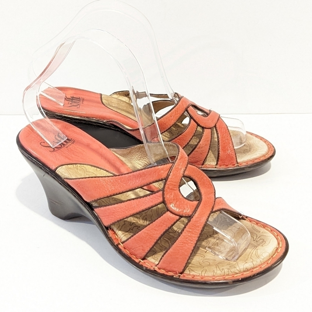 Sofft Pink Wedge Platform Leather Sandals 8.5 Crisscross Straps
